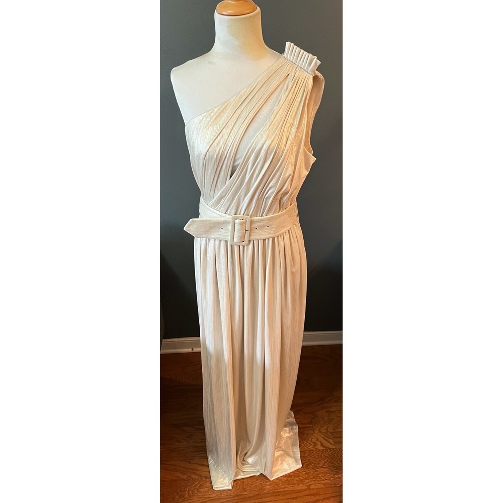 Retrofete Andrea Champagne Silver Maxi Slit Gown Dress Size L - NWT